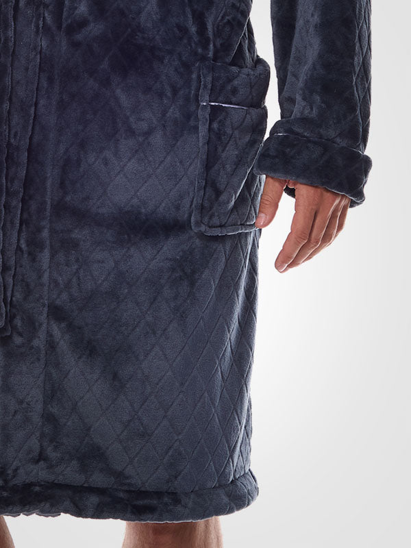 L&L Patterned Men's Robe Ready Graphite Velour