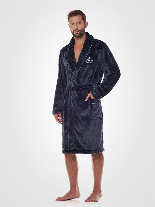 L&L Patterned Men's Robe Ready Graphite Velour