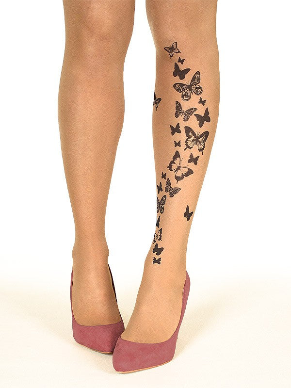 Stop & Stare pėdkelnės su tatuiruote "Black Butterflies 20 Den Sun"