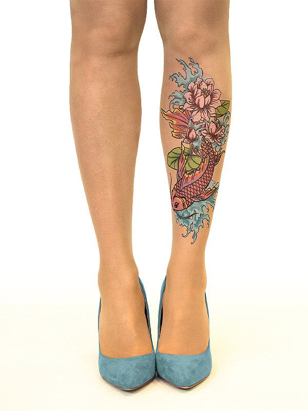 Stop & Stare pėdkelnės su tatuiruote "Fish N' Flowers 20 Den Sun"