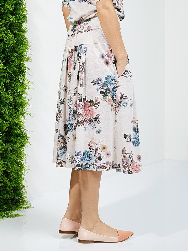 Lega sijonas su linu "Eustoma White Flower Print"
