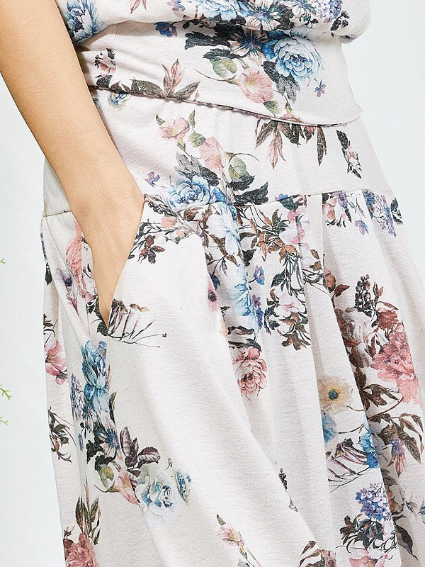 Lega sijonas su linu "Eustoma White Flower Print"