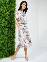 Lega sijonas su linu "Eustoma White Flower Print"