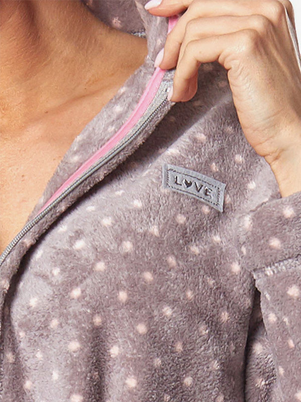 L&L Zip-up Dressing Gown Zora Grey - Pink Dots