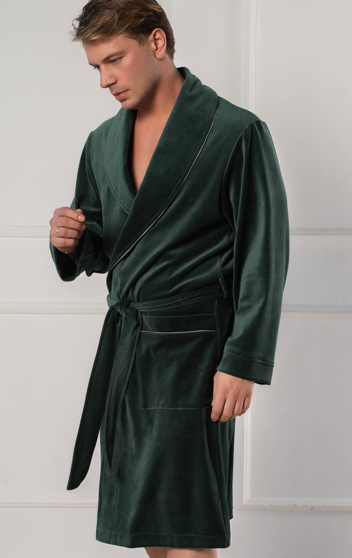 Belmanetti Men's Cotton Bathrobe Roberto Olive Velour