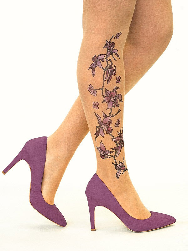 Stop & Stare pėdkelnės su tatuiruote "Orchid Vine 20 Den Sun"