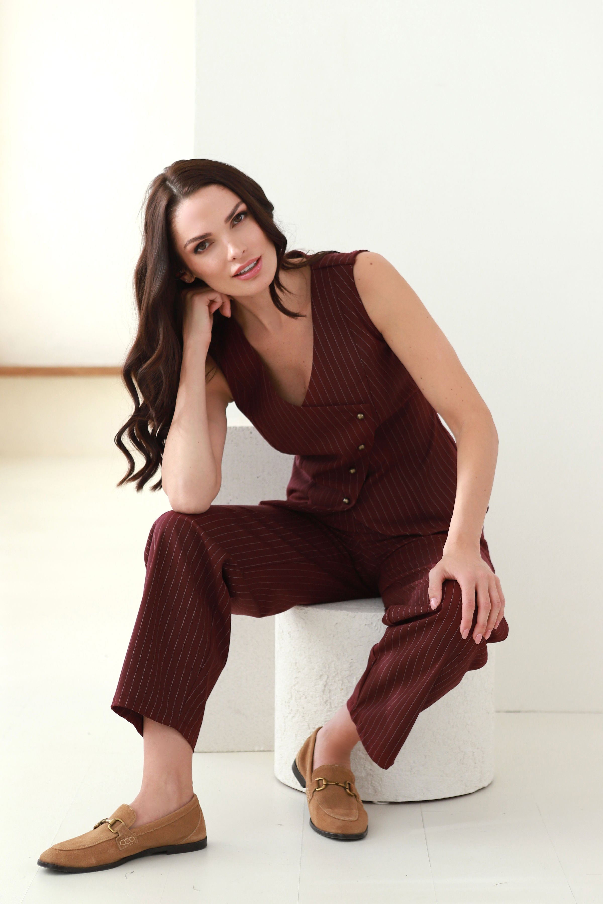 dryžuoto kostiuminio audinio kelnės