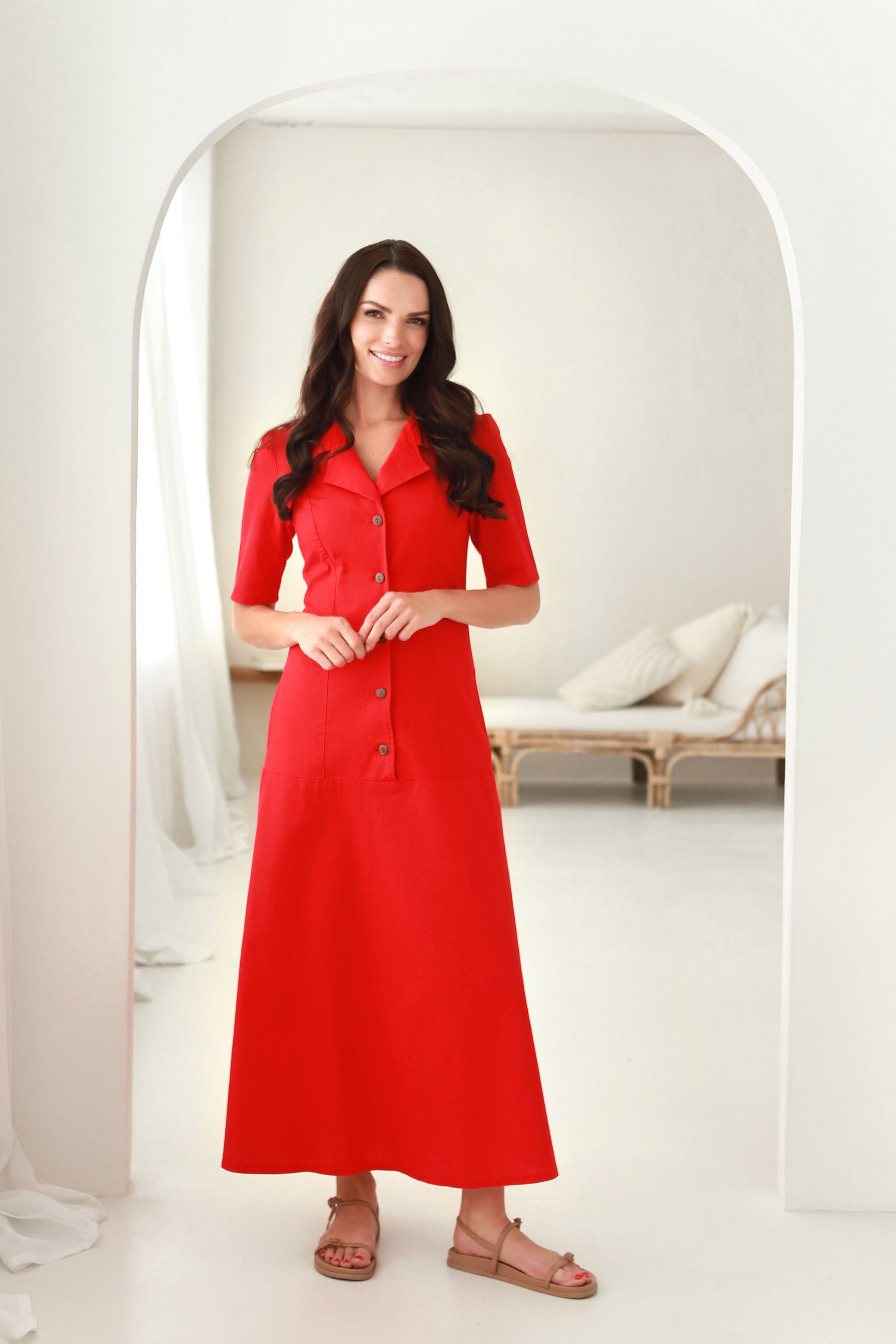 Lega pikk linane kleit nööpidega 