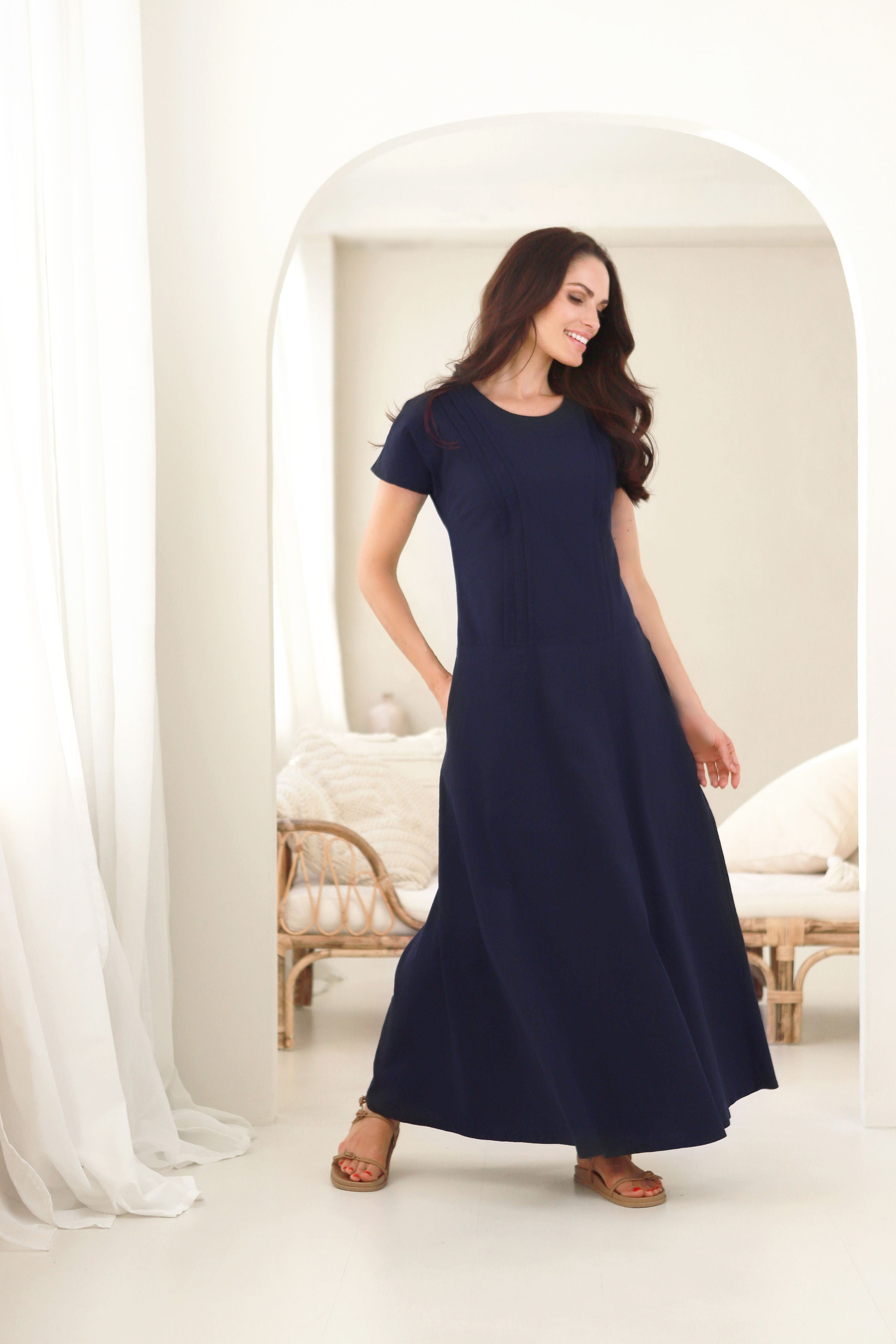 Lega Linen Maxi Dress Samanta Dark Blue