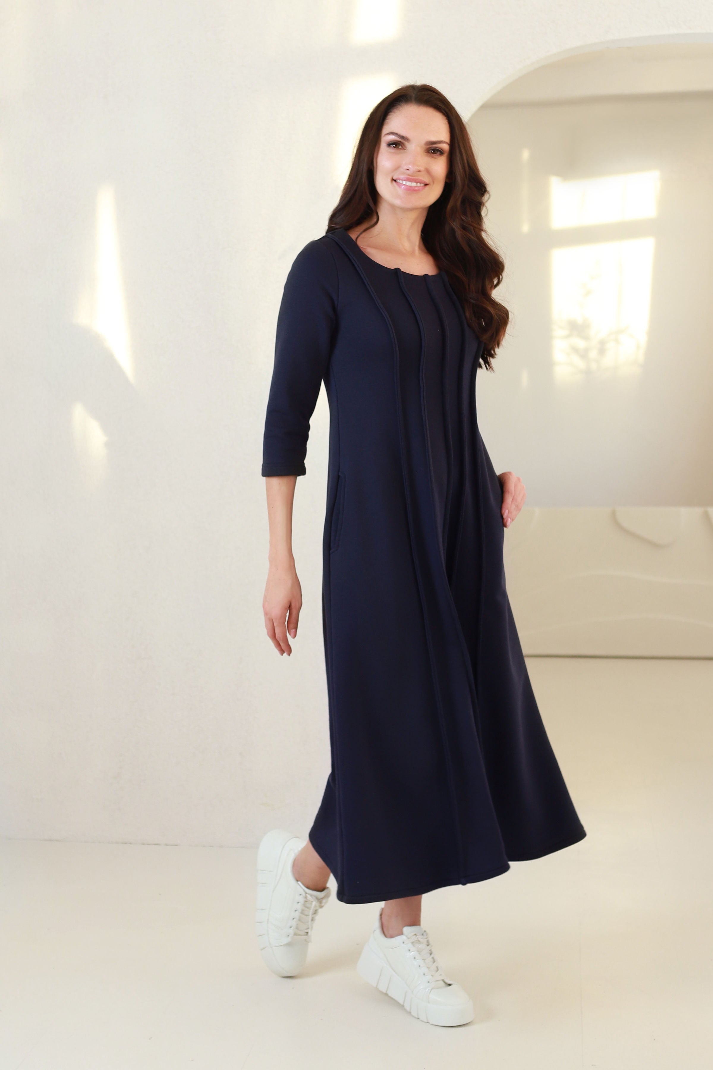 Lega pikk A-lõikeline puuvillane kleit 