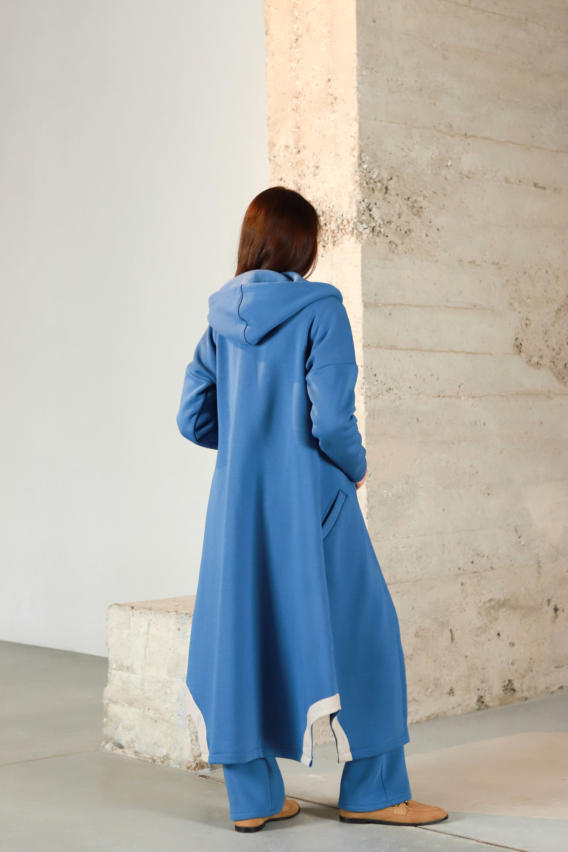 Lega pikk kardigan seest pehme voodriga "Aurelia Sky Blue"