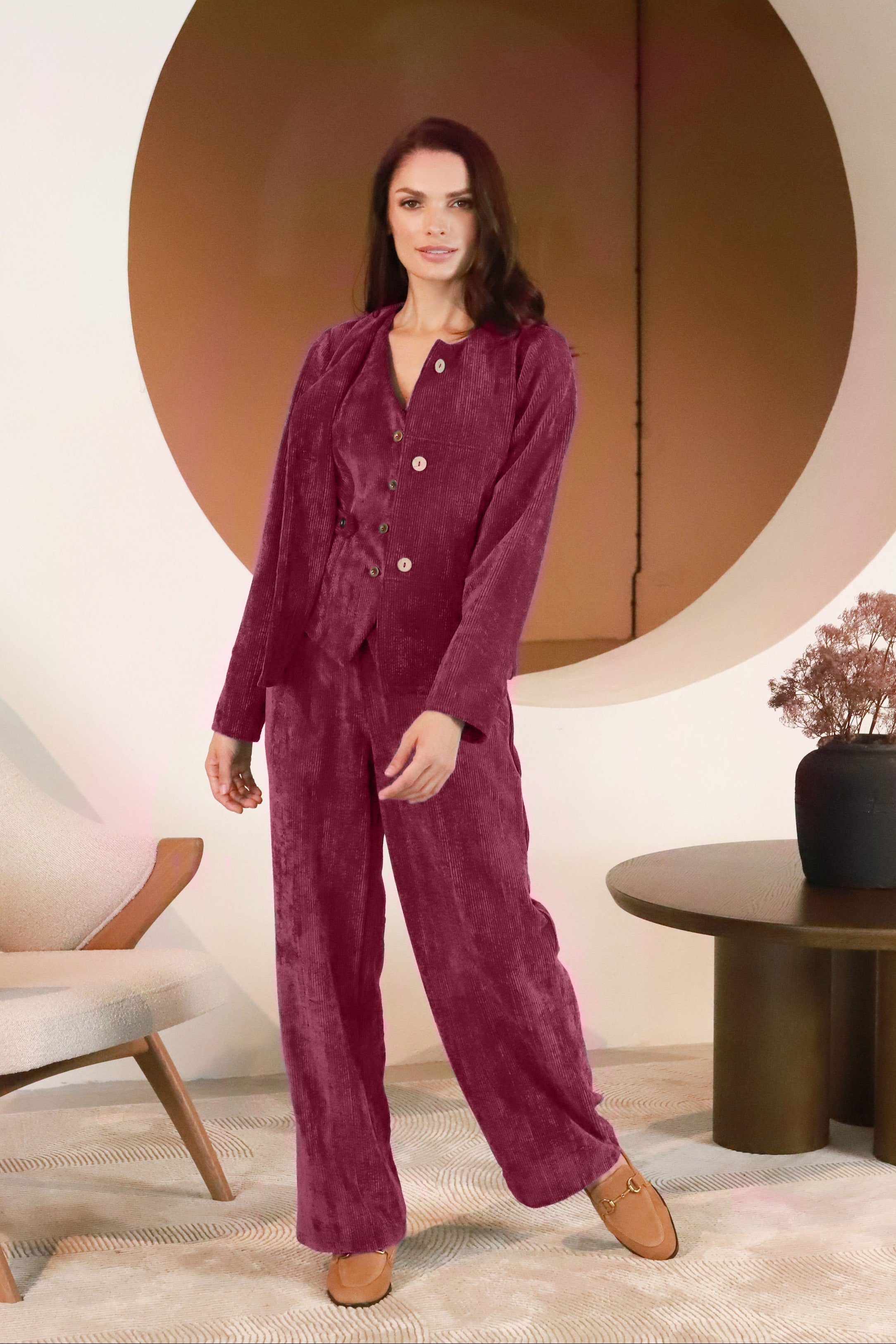 Lega bordo velvetinės kelnės Valery