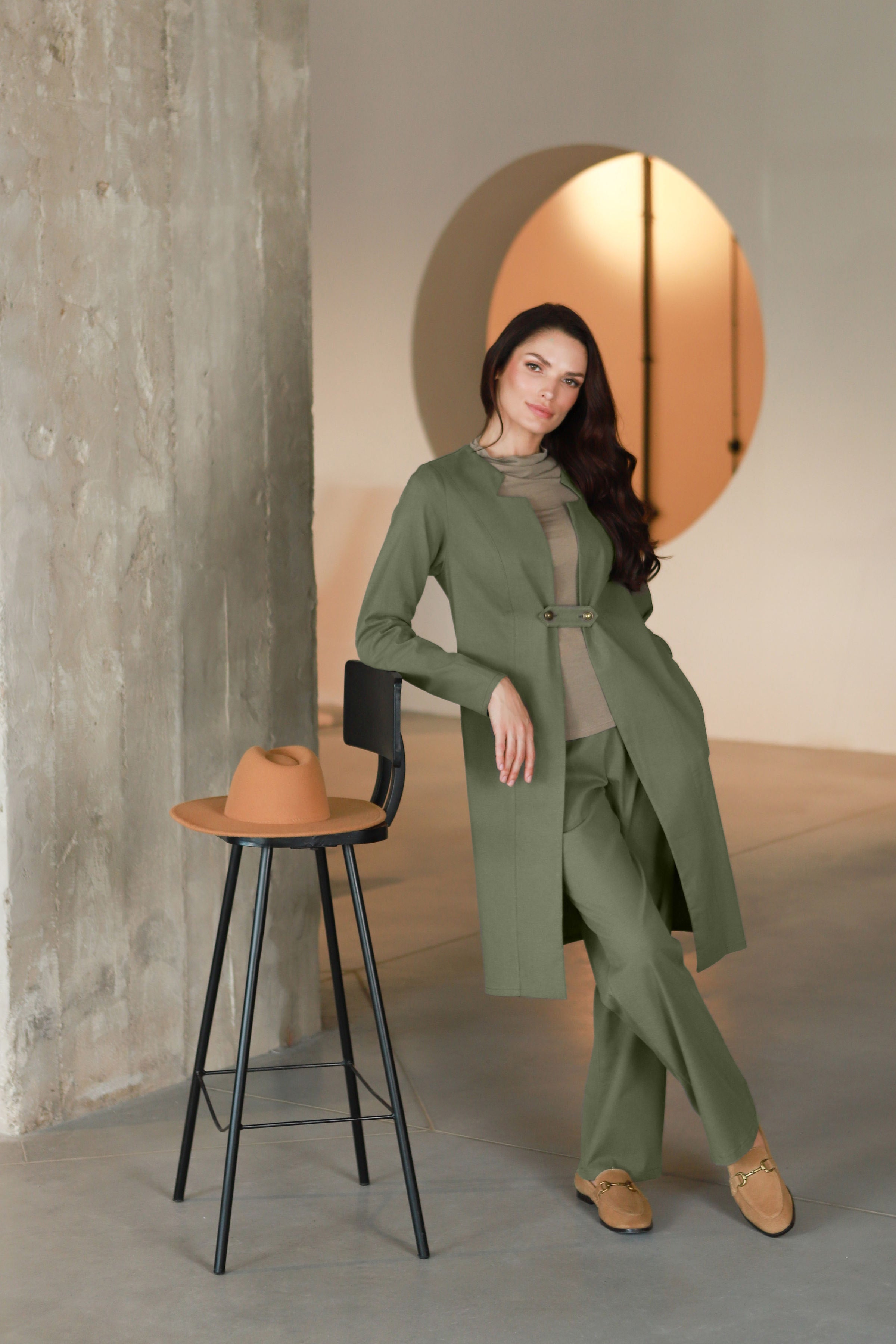 Lega pikk jakk "Emily Olive Grey"