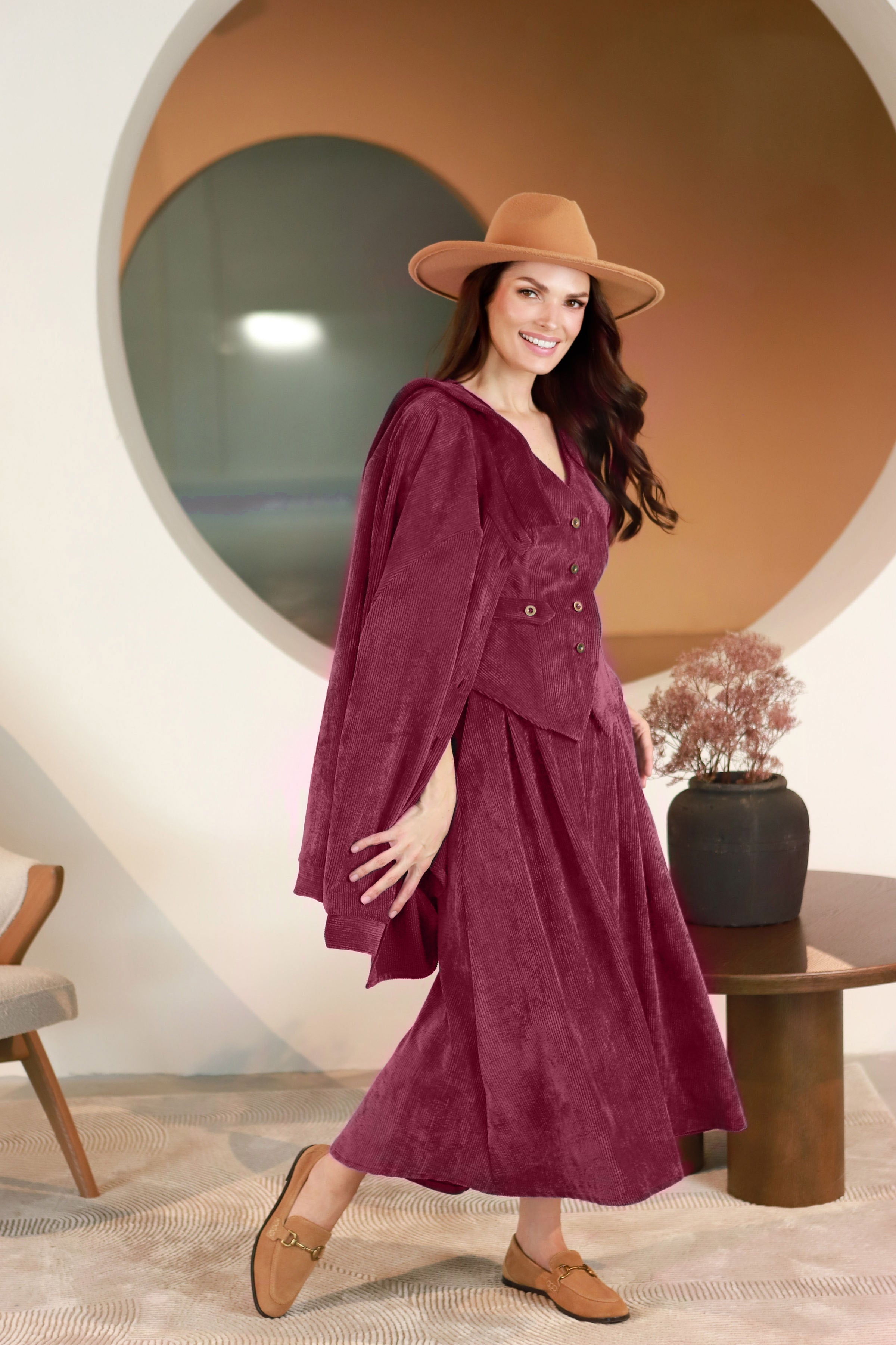 Lega Long Velvet Skirt Vendy Bordeaux