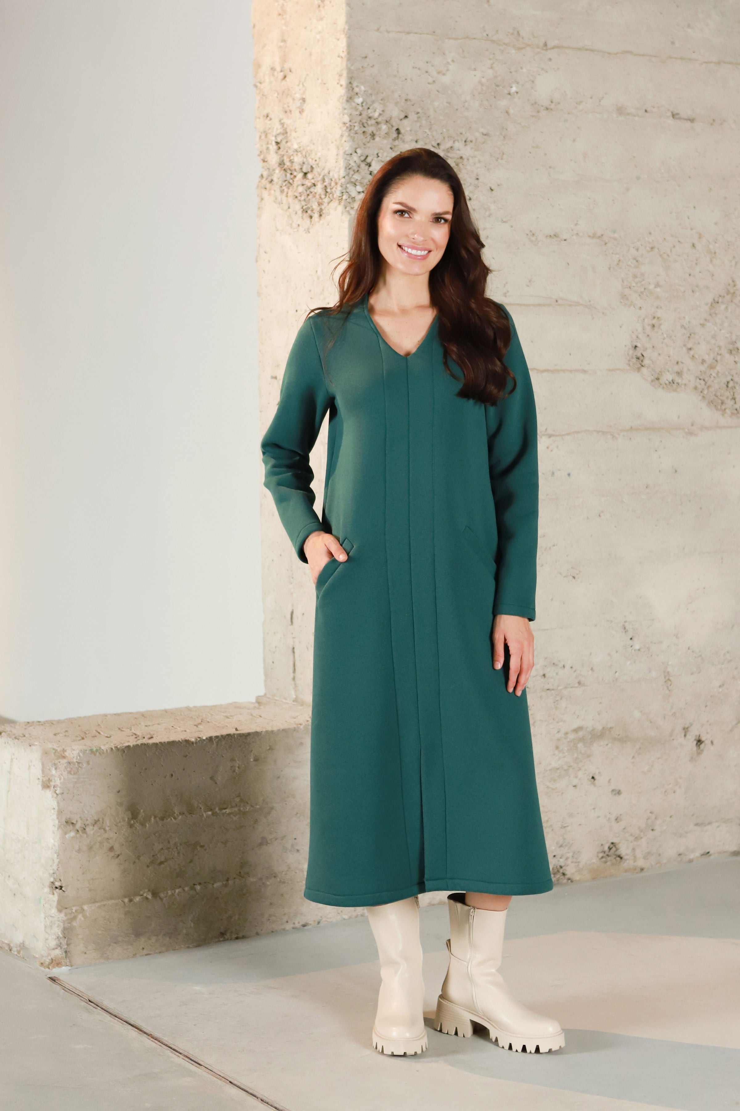 Lega puuvillane kleit seestpoolt kohevaga "Amara Deep Green"