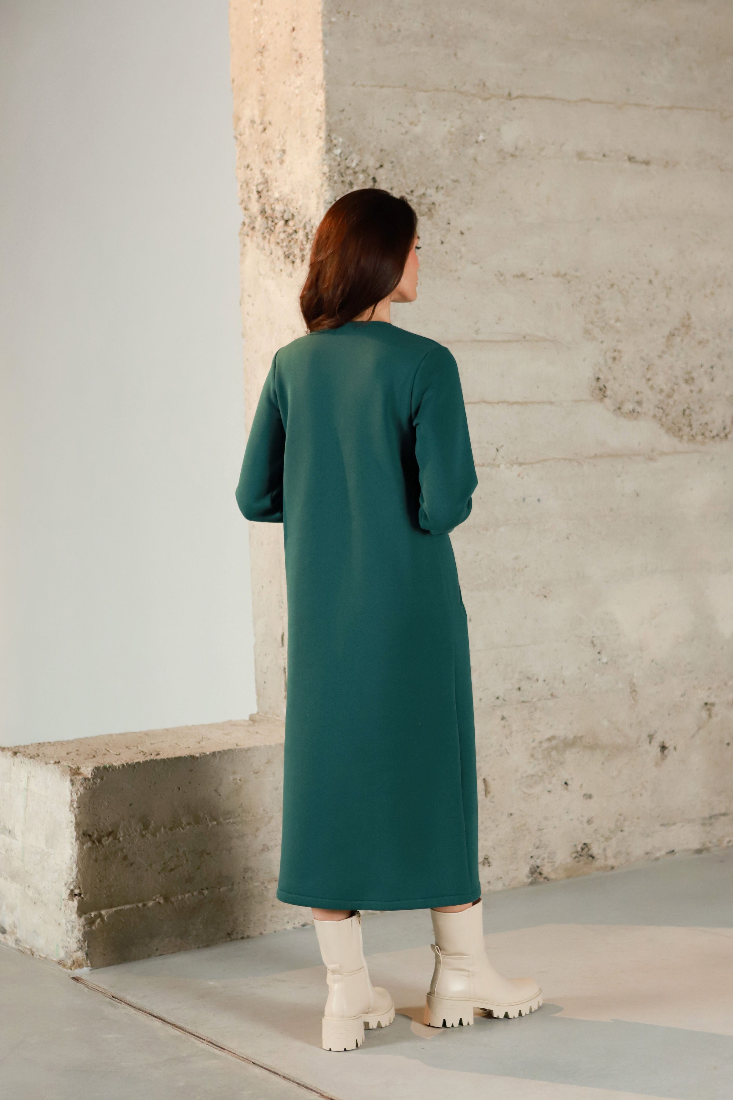Lega puuvillane kleit seestpoolt kohevaga "Amara Deep Green"