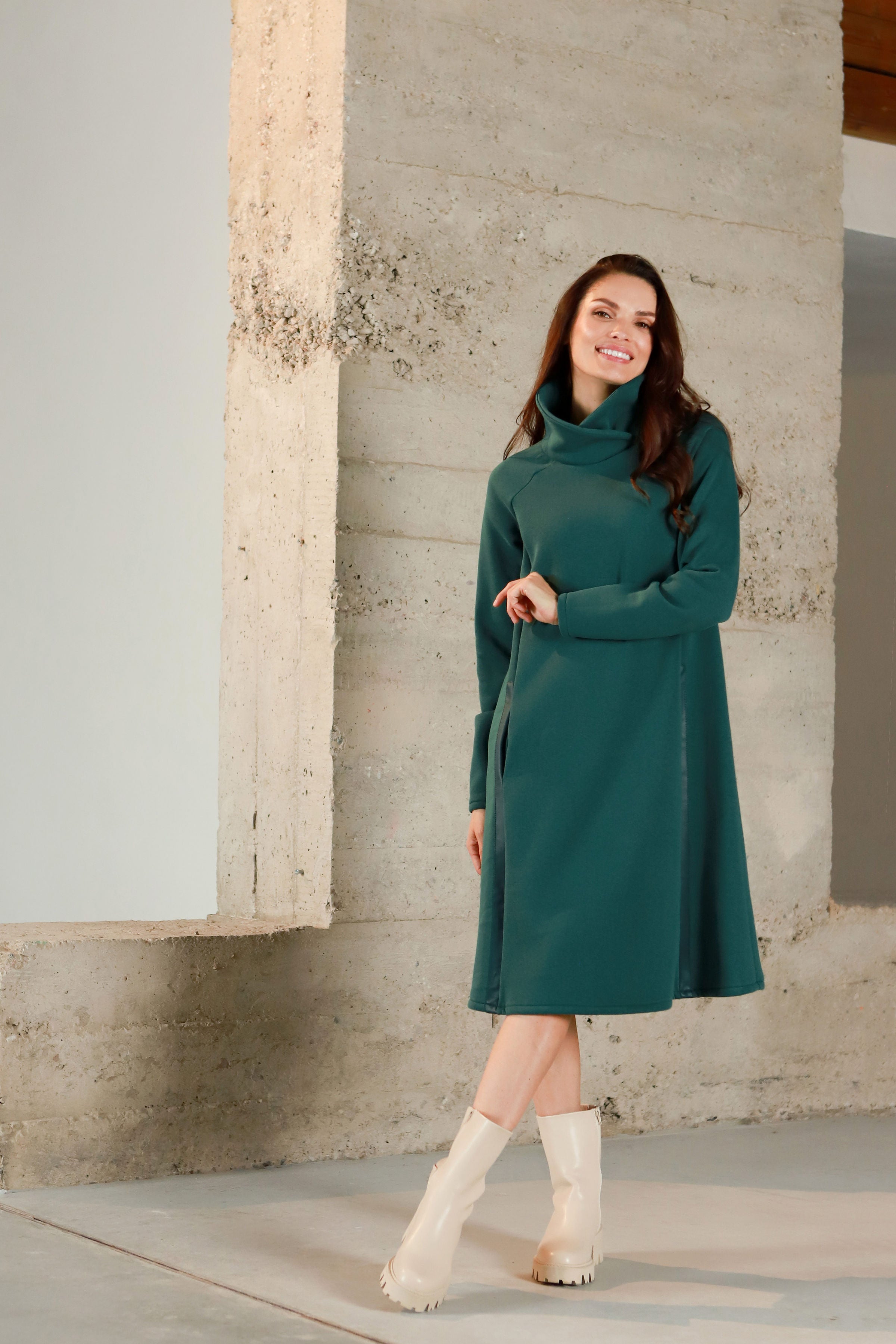 Lega хлопковое платье с внутренним ворсом "Isolde Deep Green"