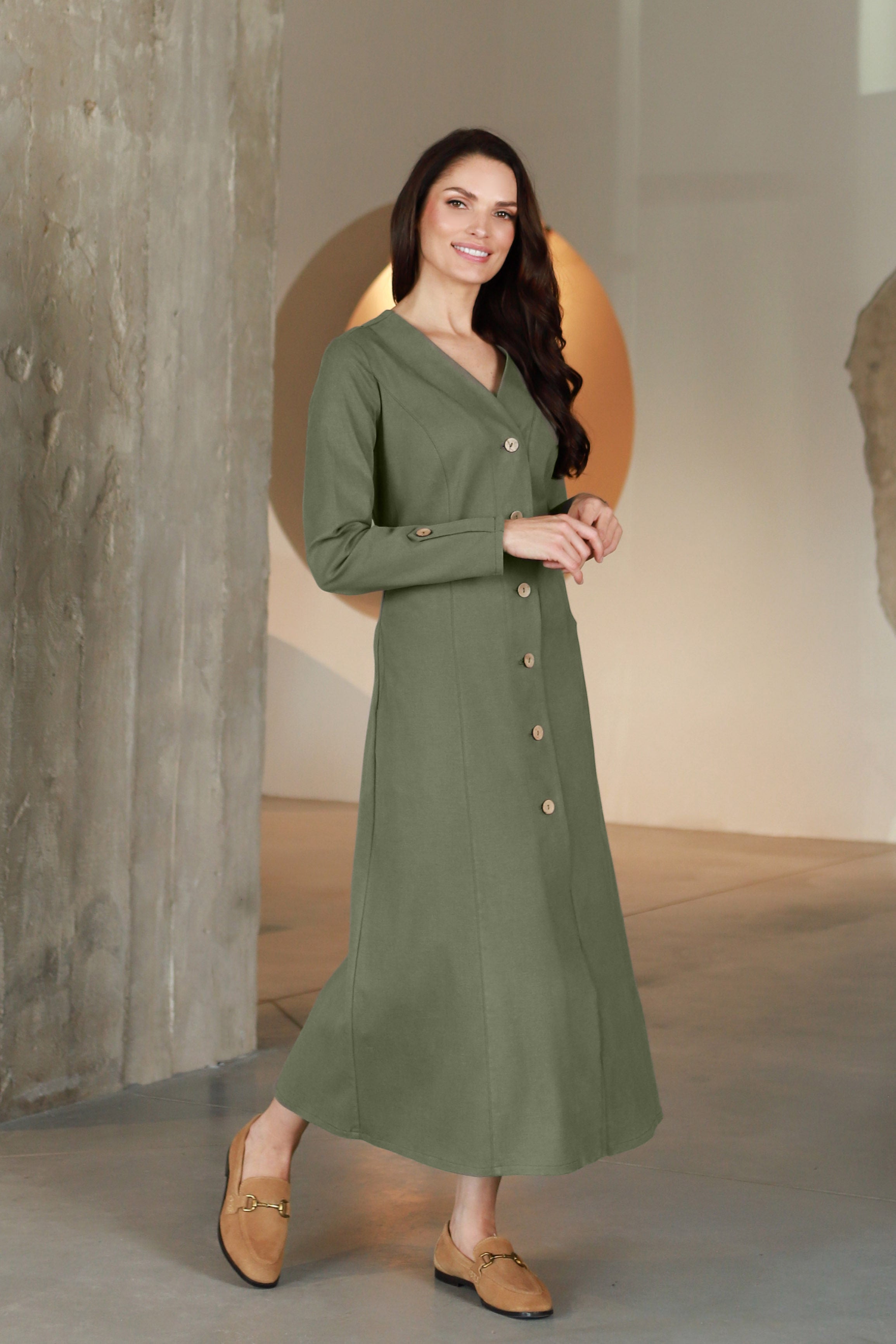 Lega midi kleit nööpidega "Ivana Olive Grey"
