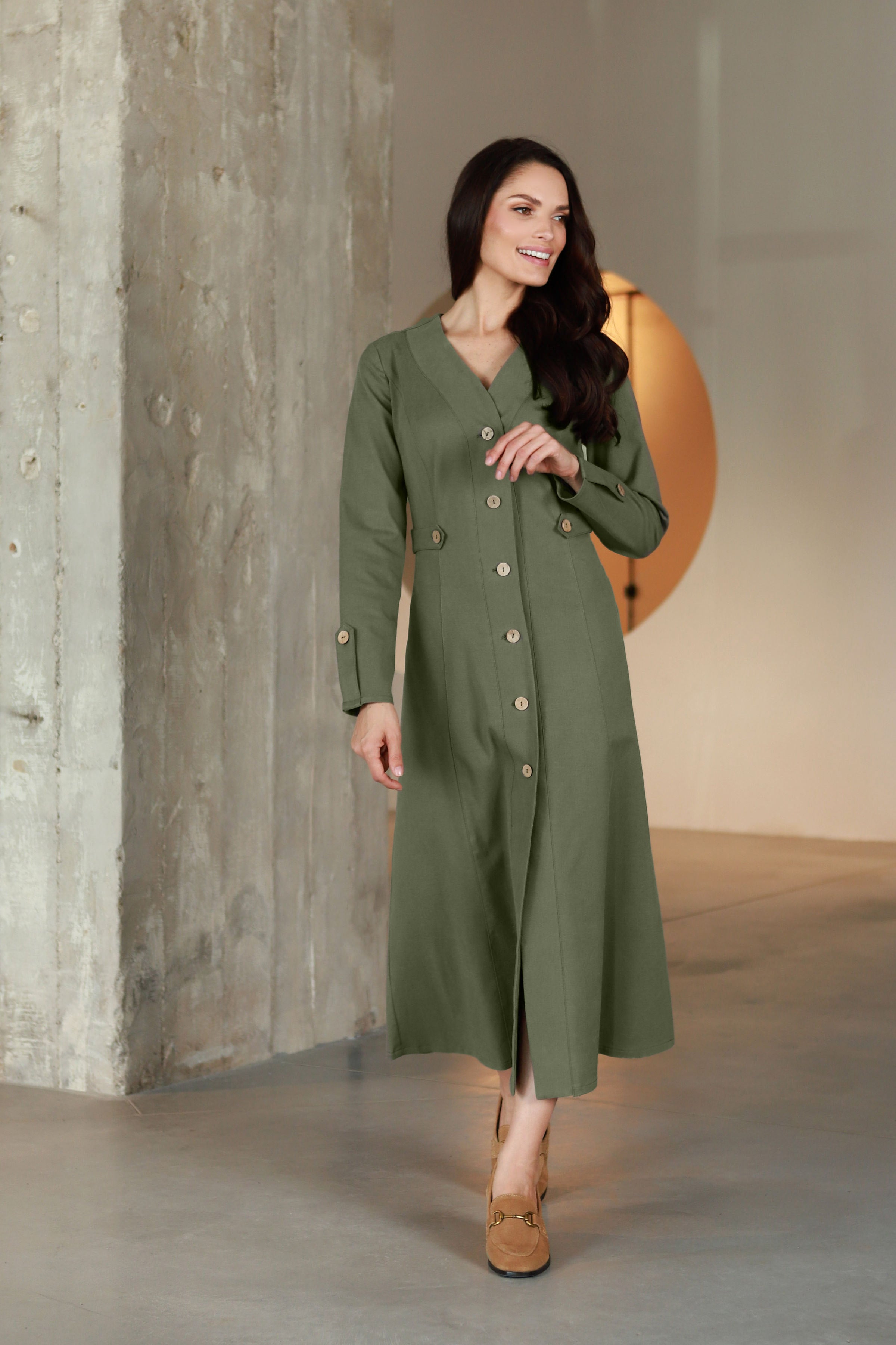Lega midi kleit nööpidega "Ivana Olive Grey"