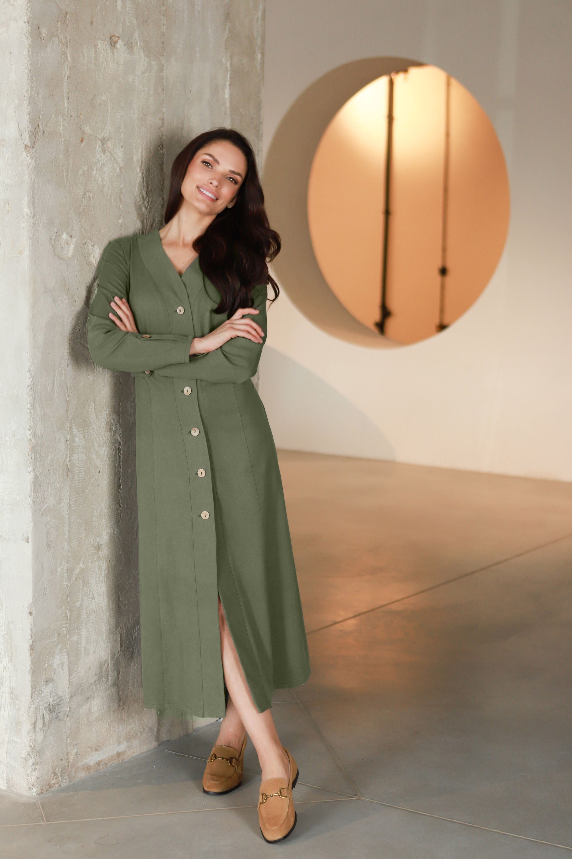 Lega midi kleit nööpidega "Ivana Olive Grey"