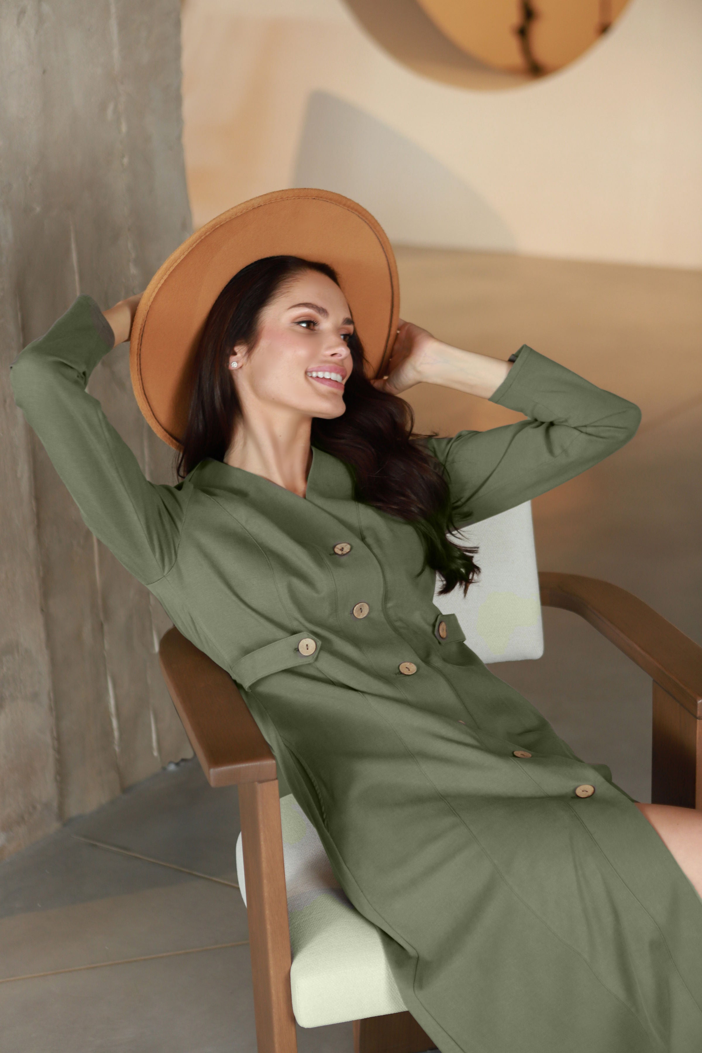 Lega midi kleit nööpidega "Ivana Olive Grey"