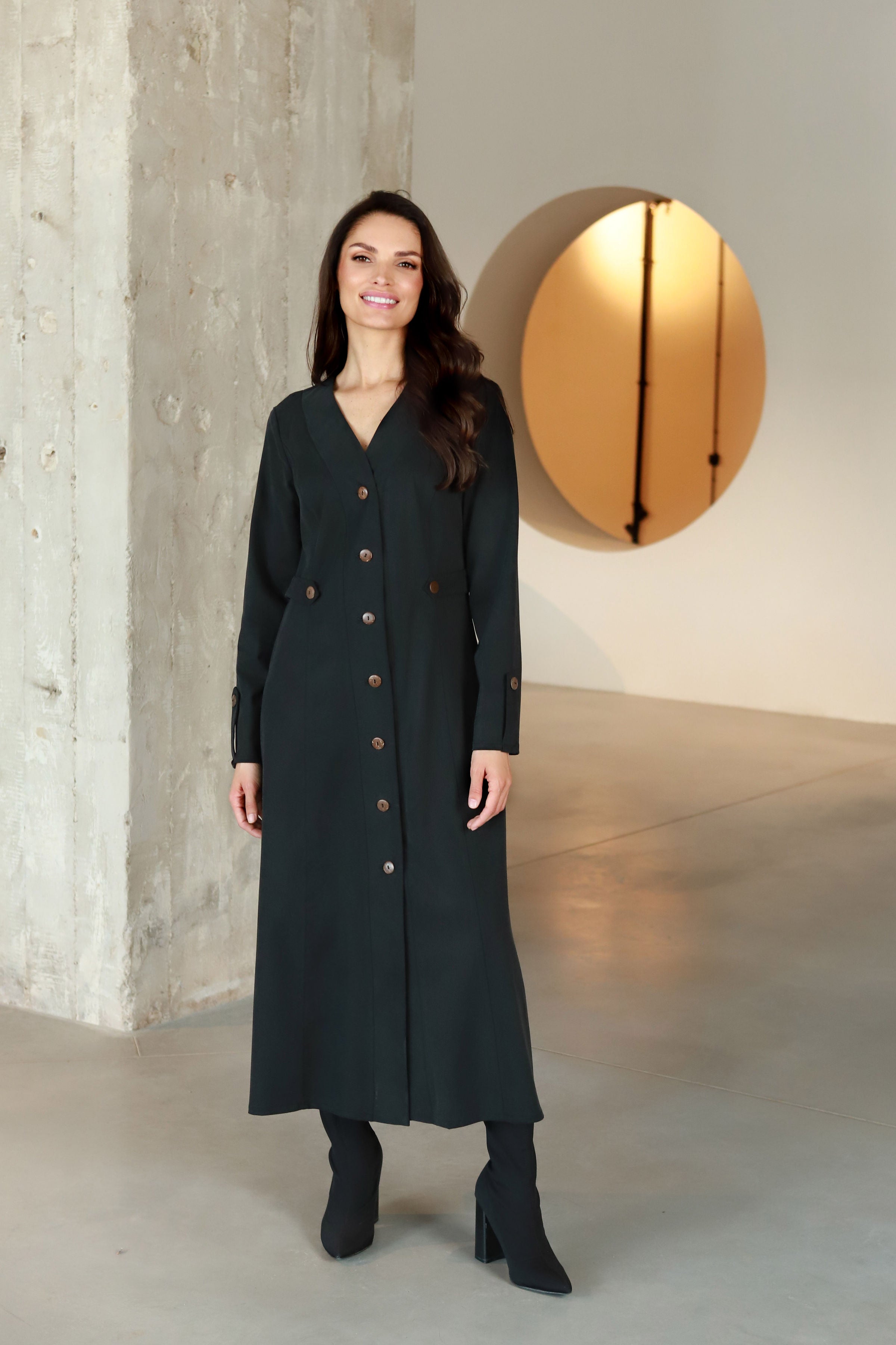 Lega midi kleit nööpidega "Ivana Graphite Black"