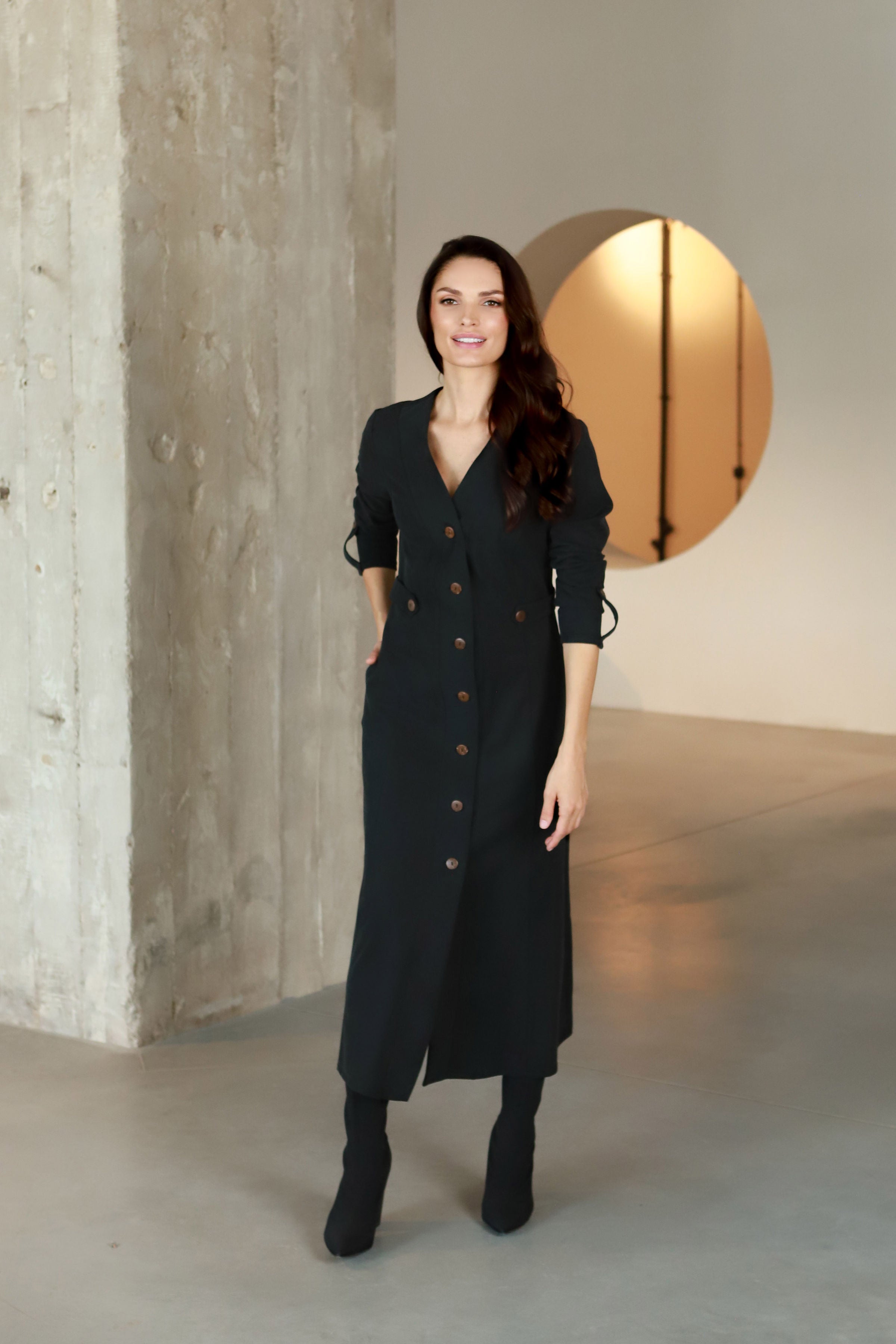 Lega midi kleit nööpidega "Ivana Graphite Black"