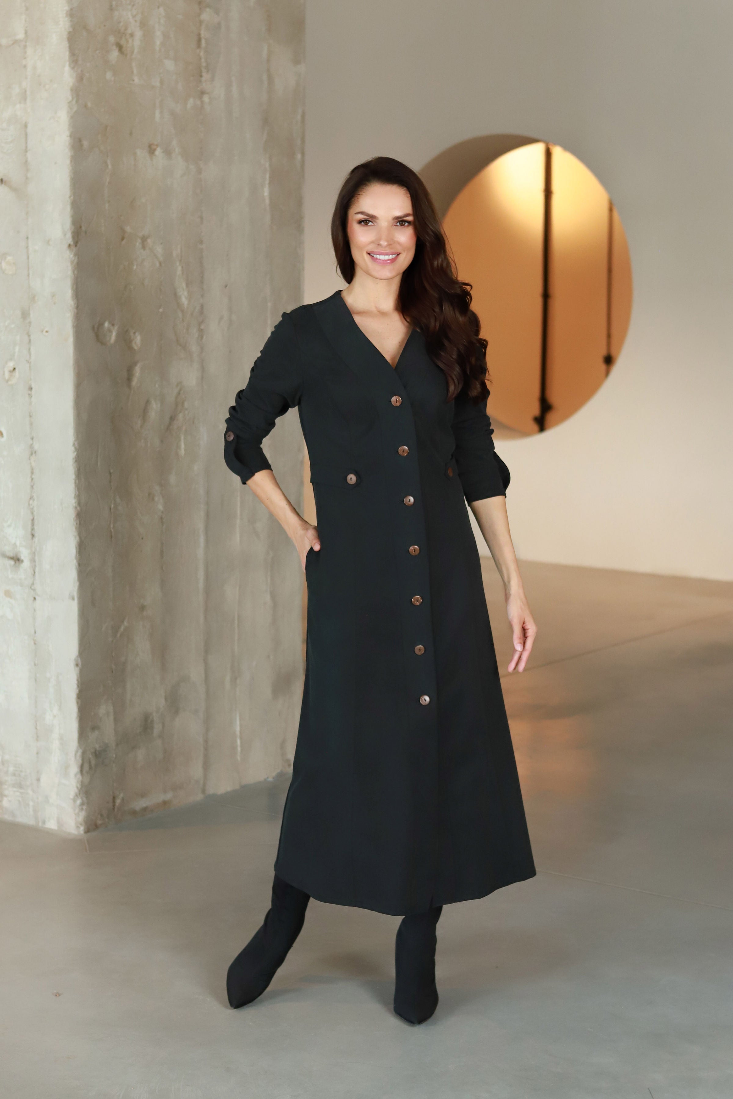 Lega midi kleit nööpidega "Ivana Graphite Black"