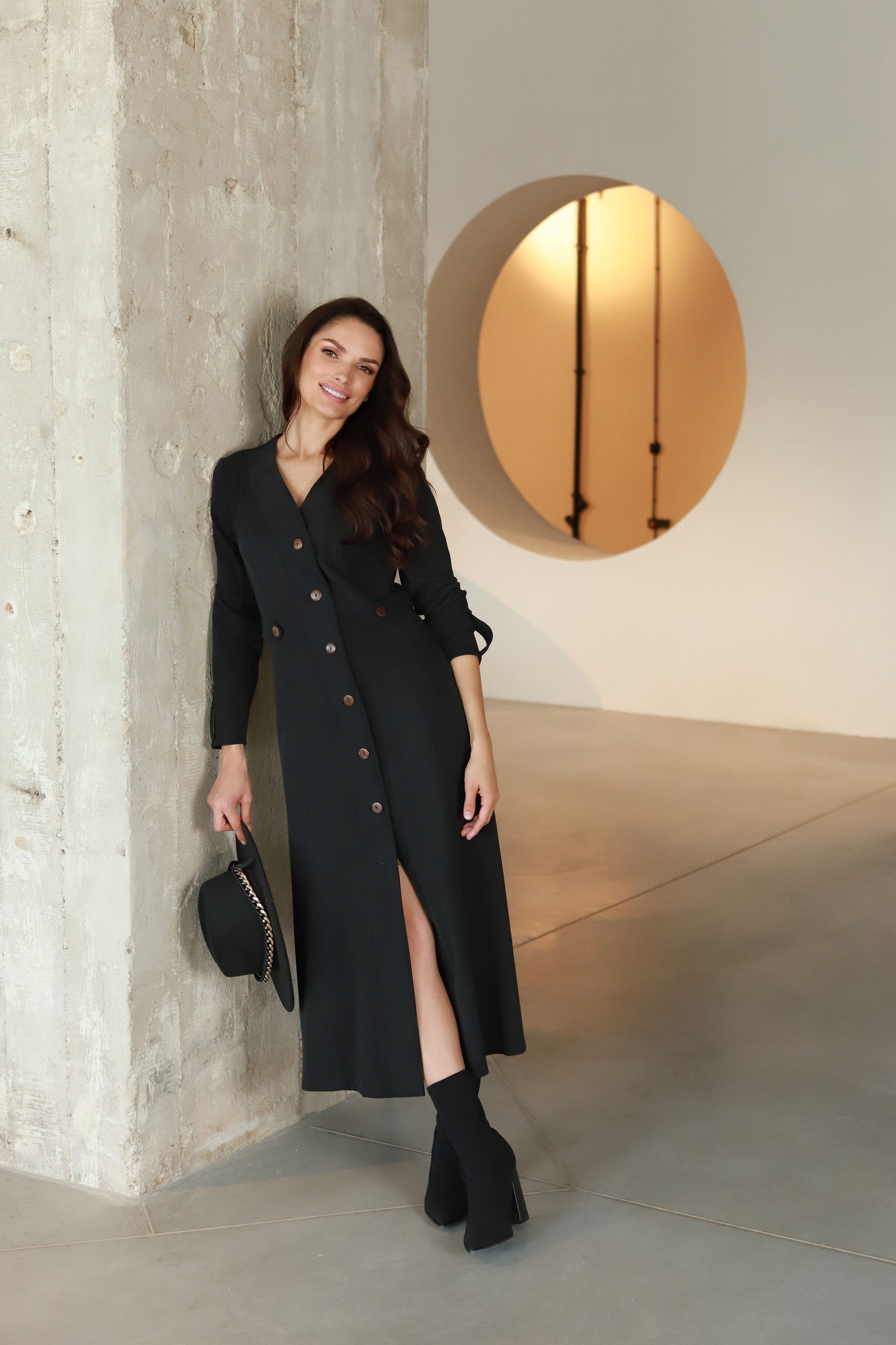 Lega midi kleit nööpidega "Ivana Graphite Black"