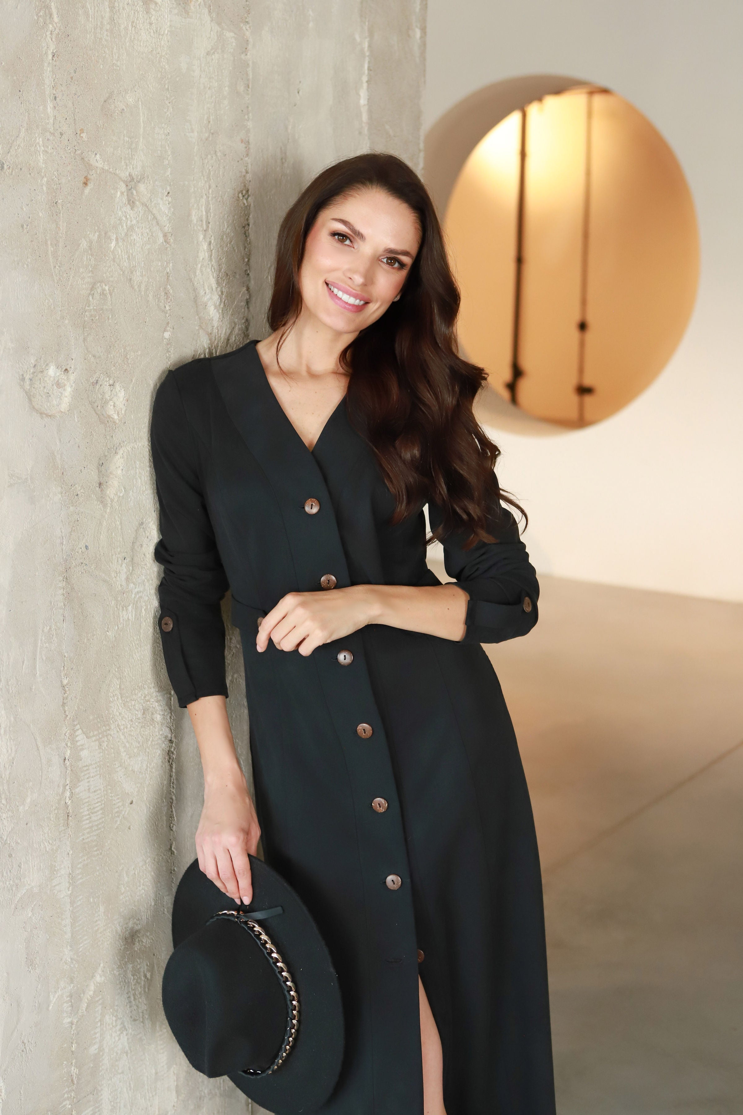 Lega midi kleit nööpidega "Ivana Graphite Black"