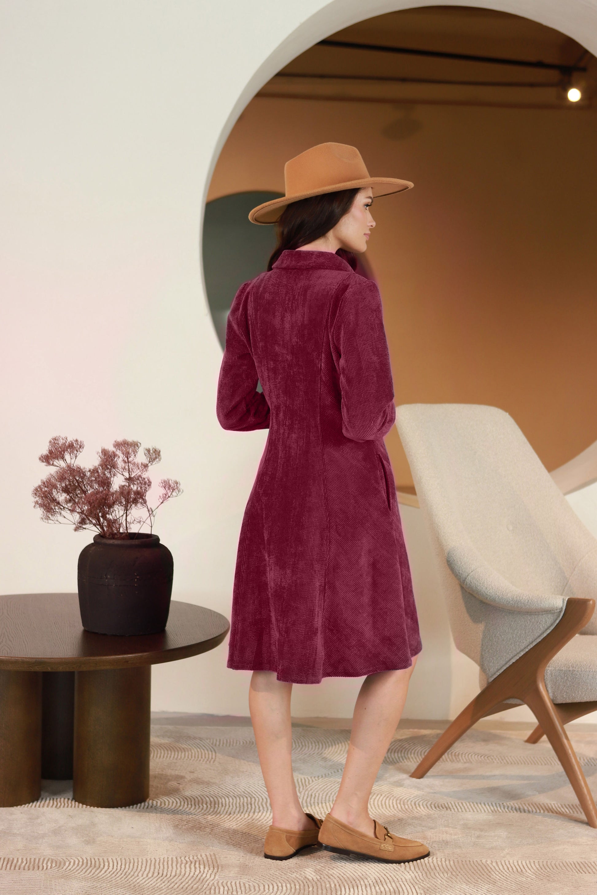 Bordo spalvos velvetinė suknelė Lega Noemi