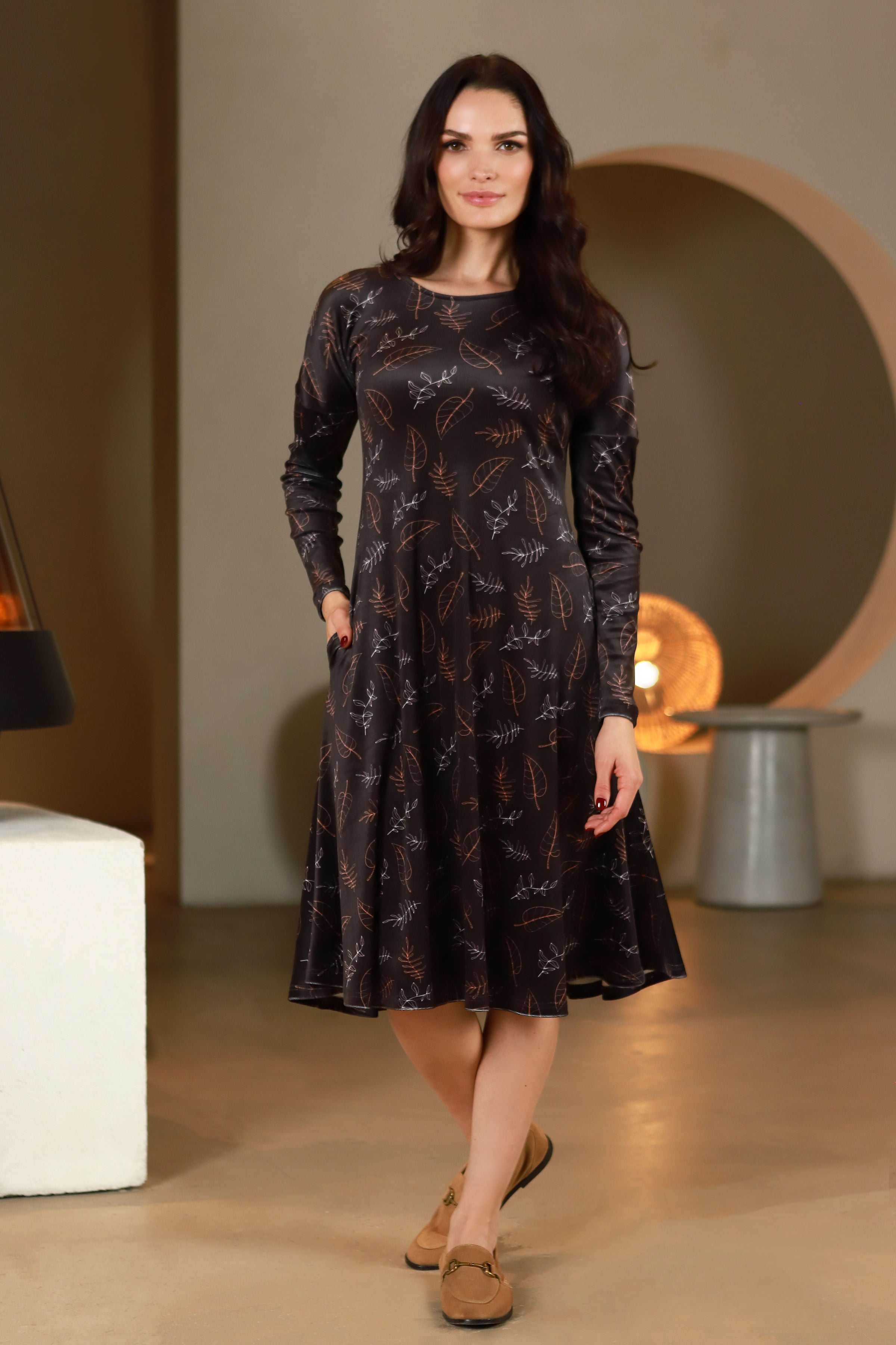 Lega Velour A-line Dress Ilaria Brown - Peach