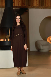 Lega ilga suknelė Nora Chocolate