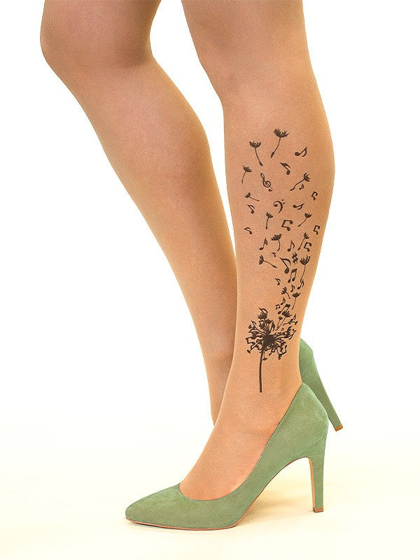 Stop & Stare pėdkelnės su tatuiruote "Musical Dandelion 20 Den Sun"