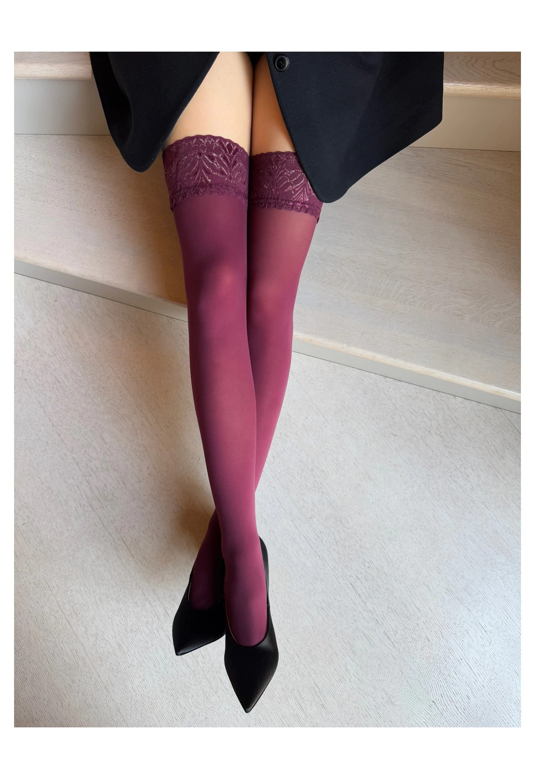 Veneziana Matte Opaque Stay-Ups Ar Fiona 60 Den Bordeaux