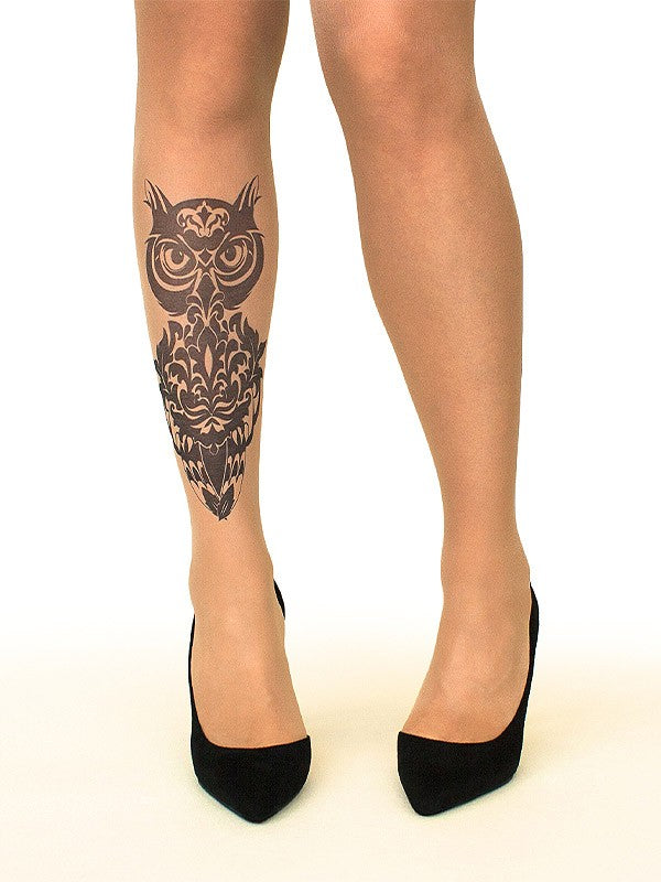 Stop & Stare pėdkelnės su tatuiruote "Damask Owl 20 Den Sun"