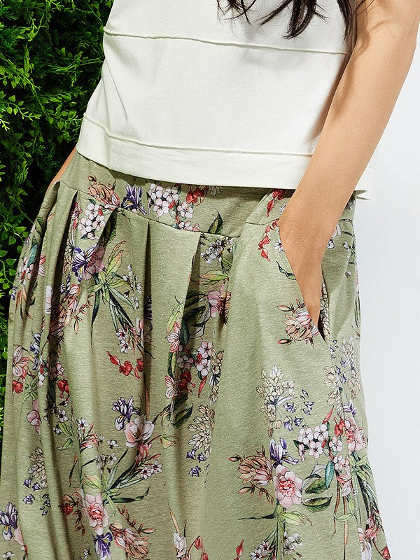 Lega sijonas su linu "Eustoma Green Flower Print"
