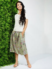 Lega sijonas su linu "Eustoma Green Flower Print"