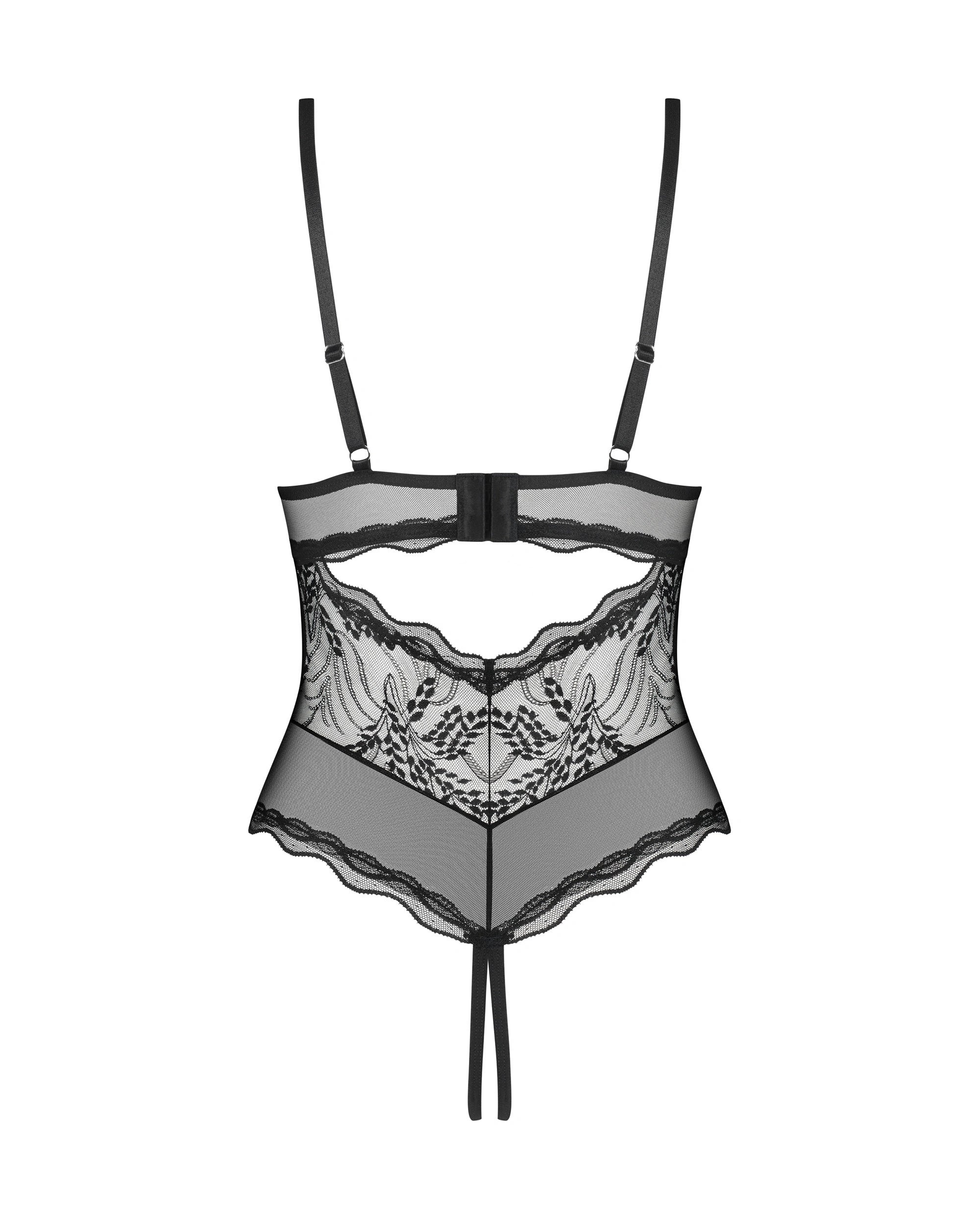 Obsessive Open Sheer Lace Teddy Perisia Black
