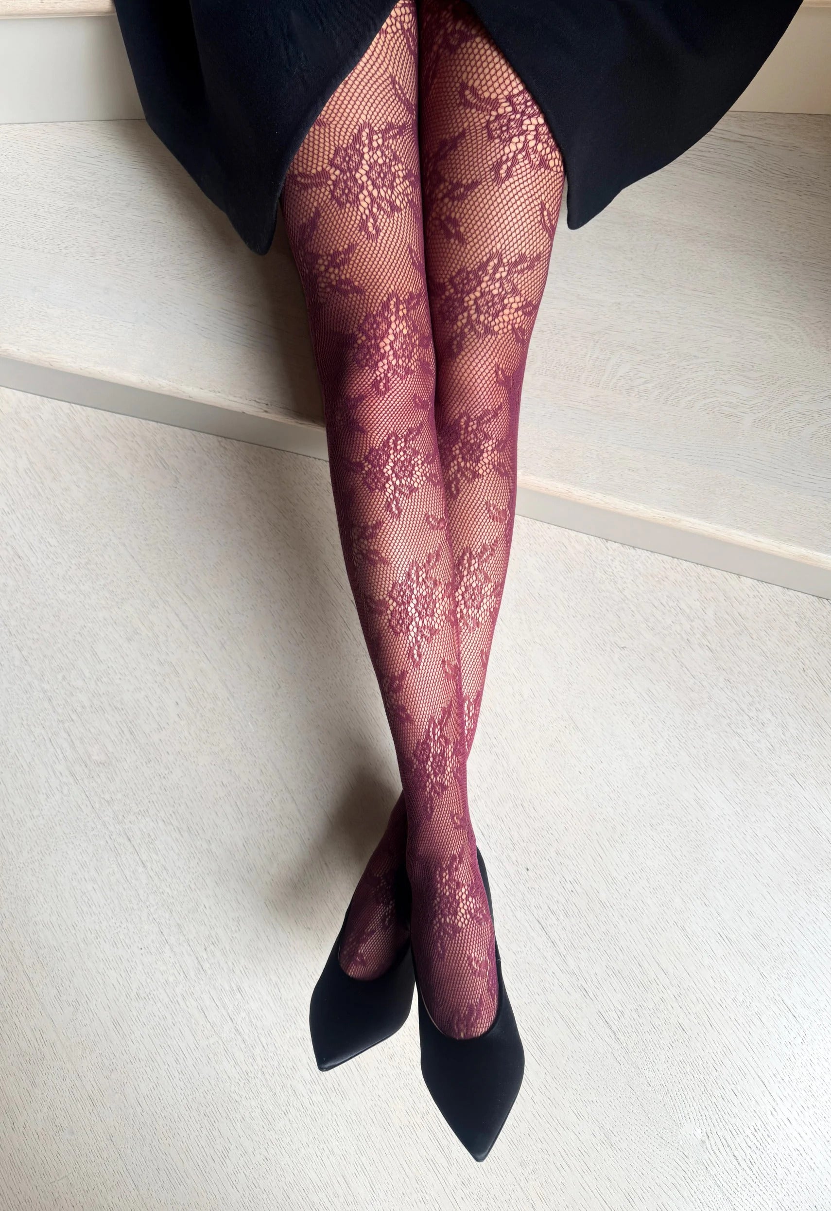 Veneziana Patterned Fishnet Tights Gia Bordeaux
