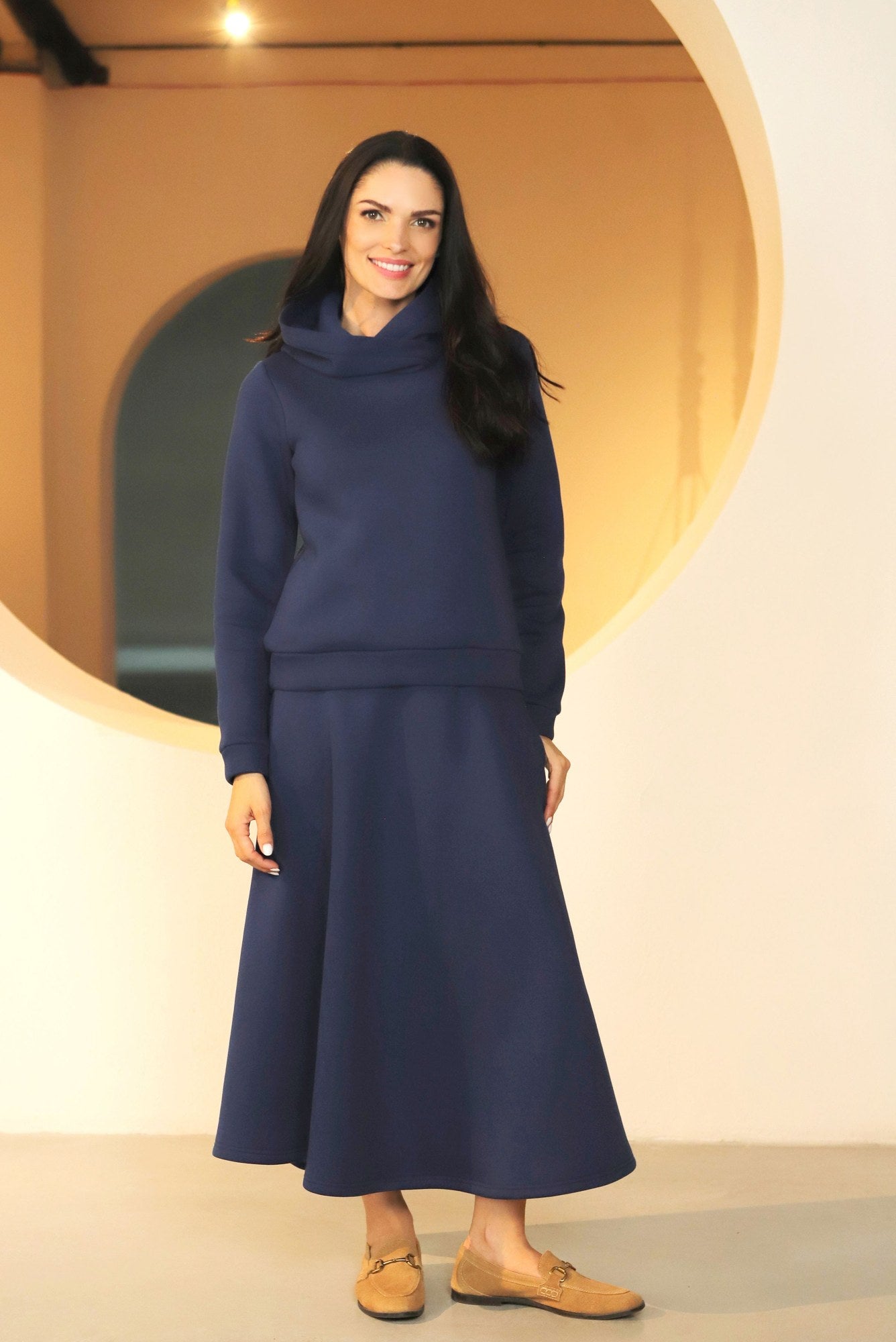 Lega Warm Long Cotton A-Line Skirt Spindulys Sapphire Blue