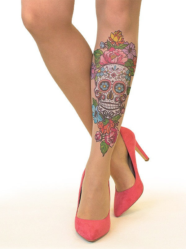 Stop & Stare pėdkelnės su tatuiruote "Sugar Skull 20 Den Sun"