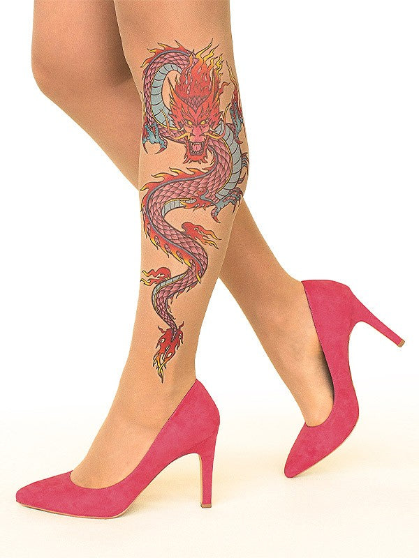 Stop & Stare pėdkelnės su tatuiruote "Fire Dragon 20 Den Sun"
