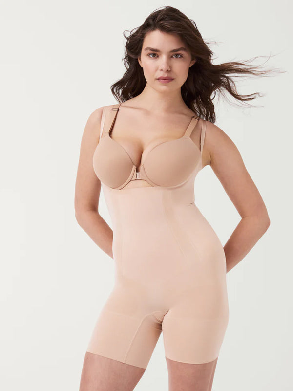 Spanx Open-Bust Sculpting Bodysuit OnCore Mid-Thigh Nude
