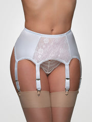 Nylon Dreams 6 dirželių klasikinis prisegamų kojinių diržas "Lace Front White"