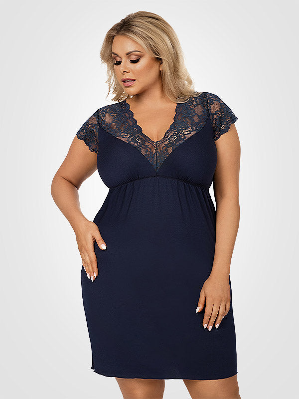 Donna viskoziniai naktiniai su nėriniais "Tess Plus Dark Blue"