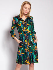 Lanti susegama suknelė "Daria Green - Orange Bamboo Flower Print"