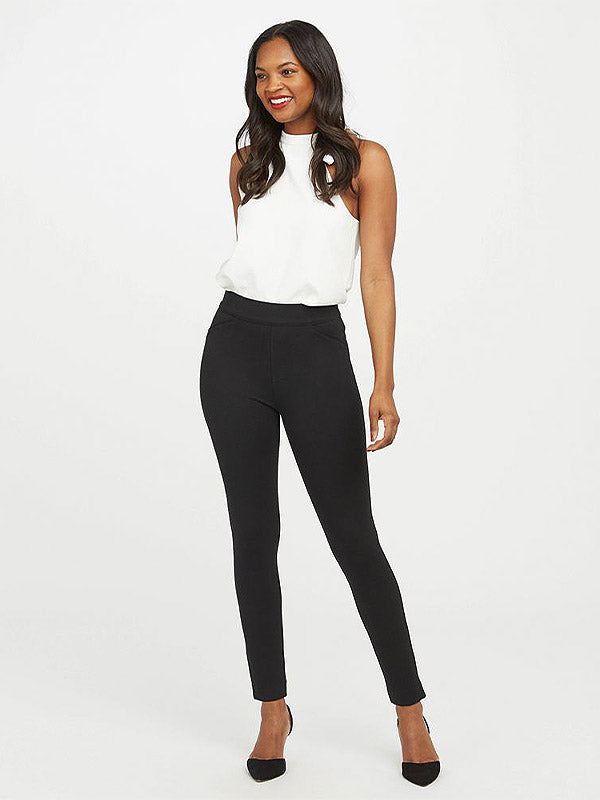 Spanx koreguojančios aukštinto juosmens kelnės "Backseam Skinny in Ponte Black"