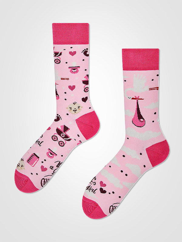 Many Mornings unisex medvilninės kojinės "It's A Girl Pink"
