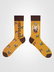 Spalvotos Kojines unisex medvilninės kojinės "Žemaitė Yellow - Brown"